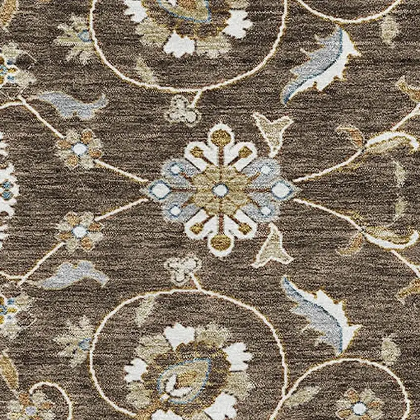 Chocolate Ivory And Gray Moroccan Washable Area Rug With UV Protection Photo 2