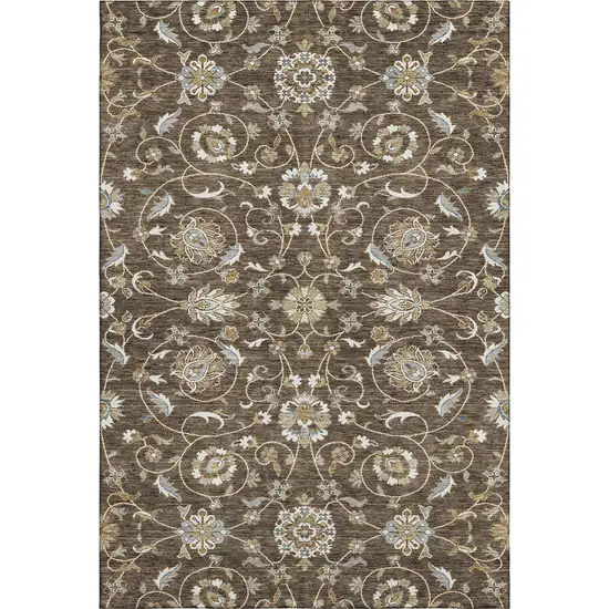 Chocolate Ivory And Gray Moroccan Washable Area Rug With UV Protection Photo 1