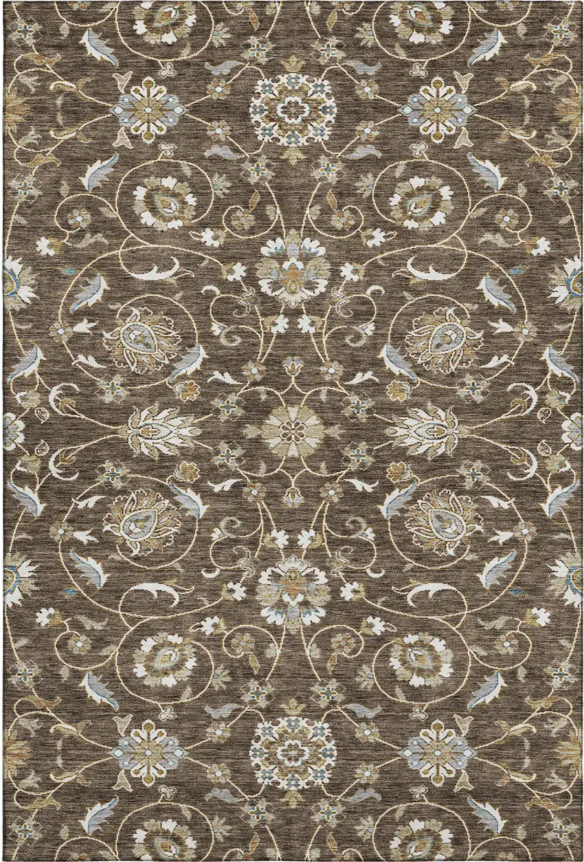 Chocolate Ivory And Gray Moroccan Washable Area Rug With UV Protection Photo 1