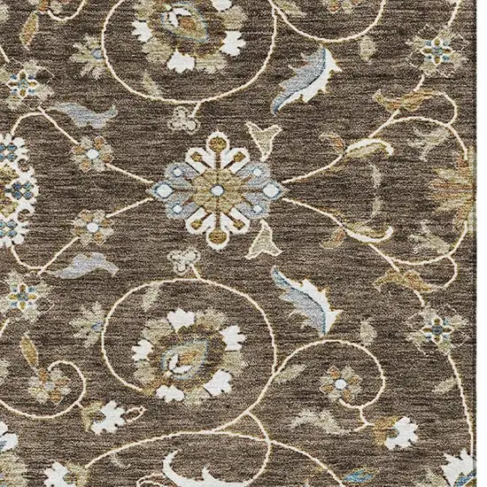 Chocolate Ivory And Gray Moroccan Washable Area Rug With UV Protection Photo 3