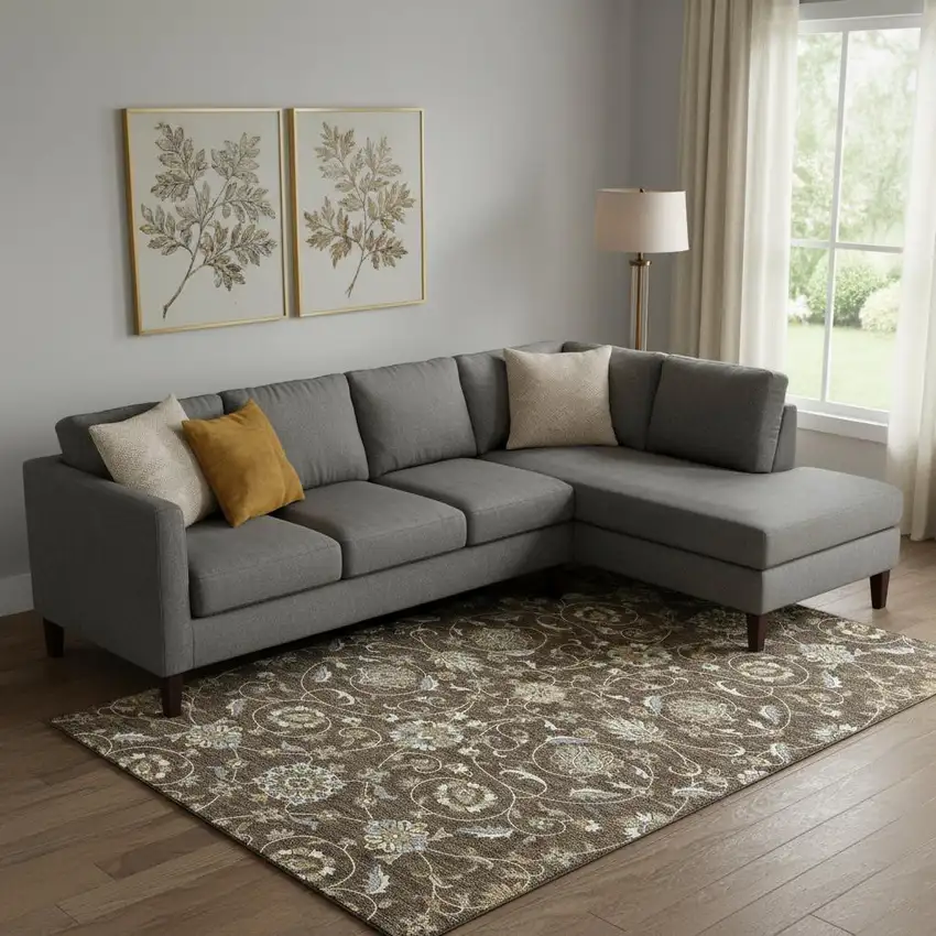 Chocolate Ivory And Gray Moroccan Washable Area Rug With UV Protection Photo 2