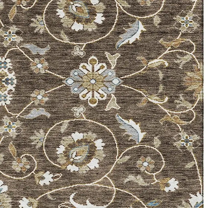 Chocolate Ivory And Gray Moroccan Washable Area Rug With UV Protection Photo 3