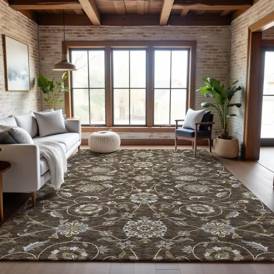 Chocolate Ivory And Gray Moroccan Washable Area Rug With UV Protection Photo 4