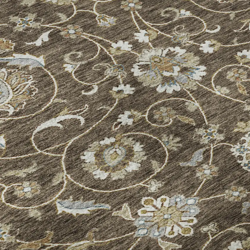 Chocolate Ivory And Gray Moroccan Washable Area Rug With UV Protection Photo 9