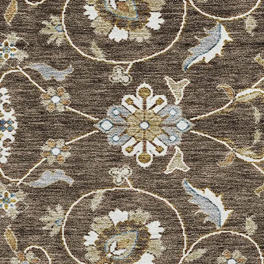 Chocolate Ivory And Gray Moroccan Washable Area Rug With UV Protection Photo 2