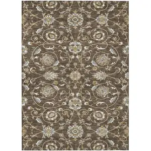 Photo of Chocolate Ivory And Gray Moroccan Washable Indoor Outdoor Area Rug