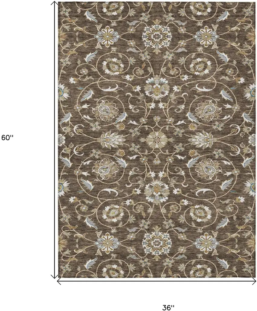 Chocolate Ivory And Gray Moroccan Washable Indoor Outdoor Area Rug Photo 8