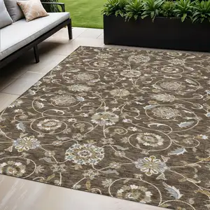 Photo of Chocolate Ivory And Gray Moroccan Washable Indoor Outdoor Area Rug