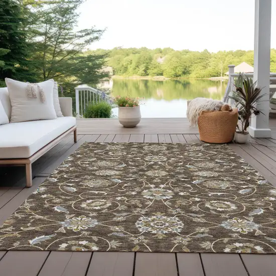 Chocolate Ivory And Gray Moroccan Washable Indoor Outdoor Area Rug Photo 7