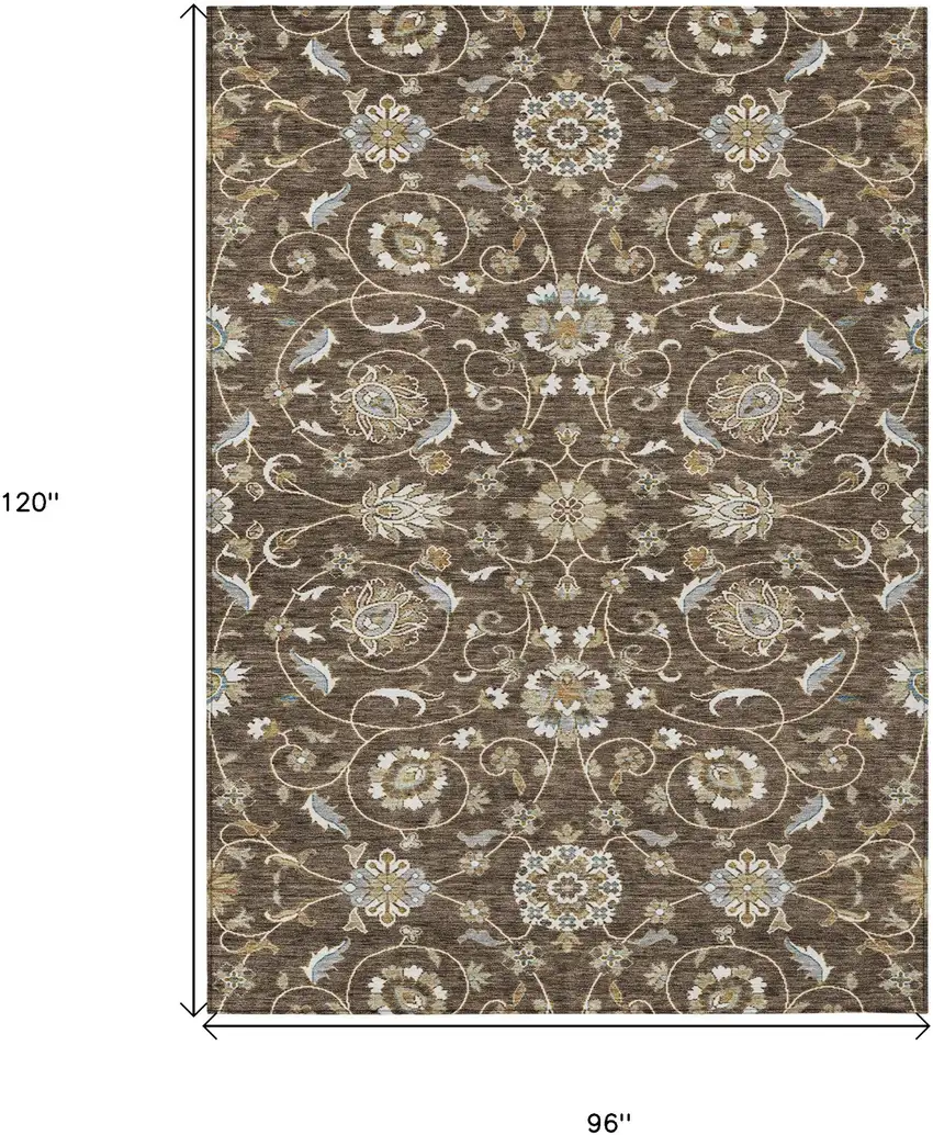 Chocolate Ivory And Gray Moroccan Washable Indoor Outdoor Area Rug Photo 7