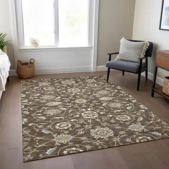 Chocolate Ivory And Gray Moroccan Washable Indoor Outdoor Area Rug Photo 9