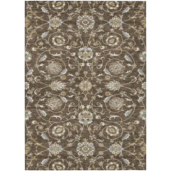 Chocolate Ivory And Gray Moroccan Washable Indoor Outdoor Area Rug Photo 2