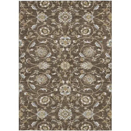 Chocolate Ivory And Gray Moroccan Washable Indoor Outdoor Area Rug Photo 6