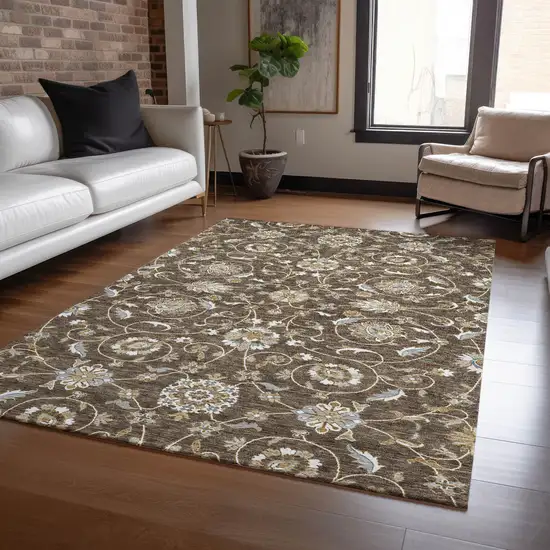 Chocolate Ivory And Gray Moroccan Washable Indoor Outdoor Area Rug Photo 8