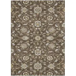 Photo of Chocolate Ivory And Gray Moroccan Washable Indoor Outdoor Area Rug