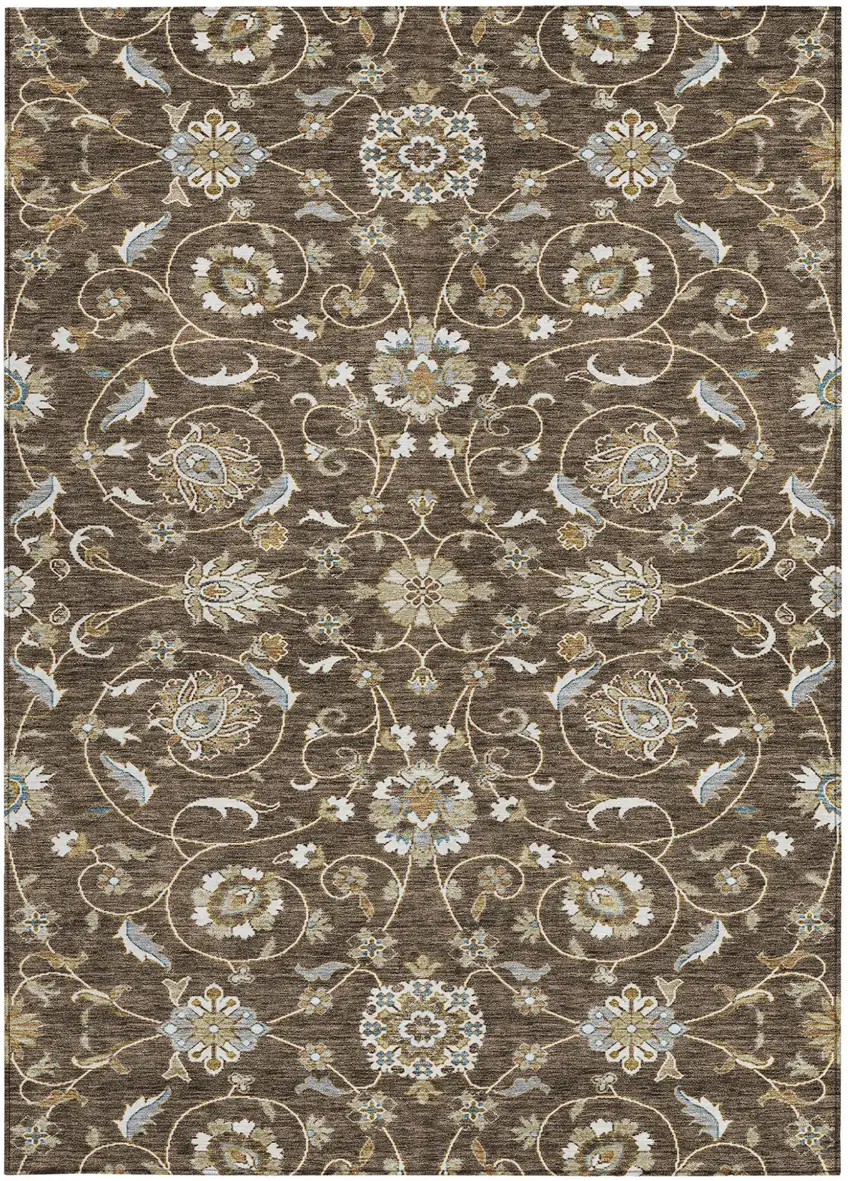 Chocolate Ivory And Gray Moroccan Washable Indoor Outdoor Area Rug Photo 7