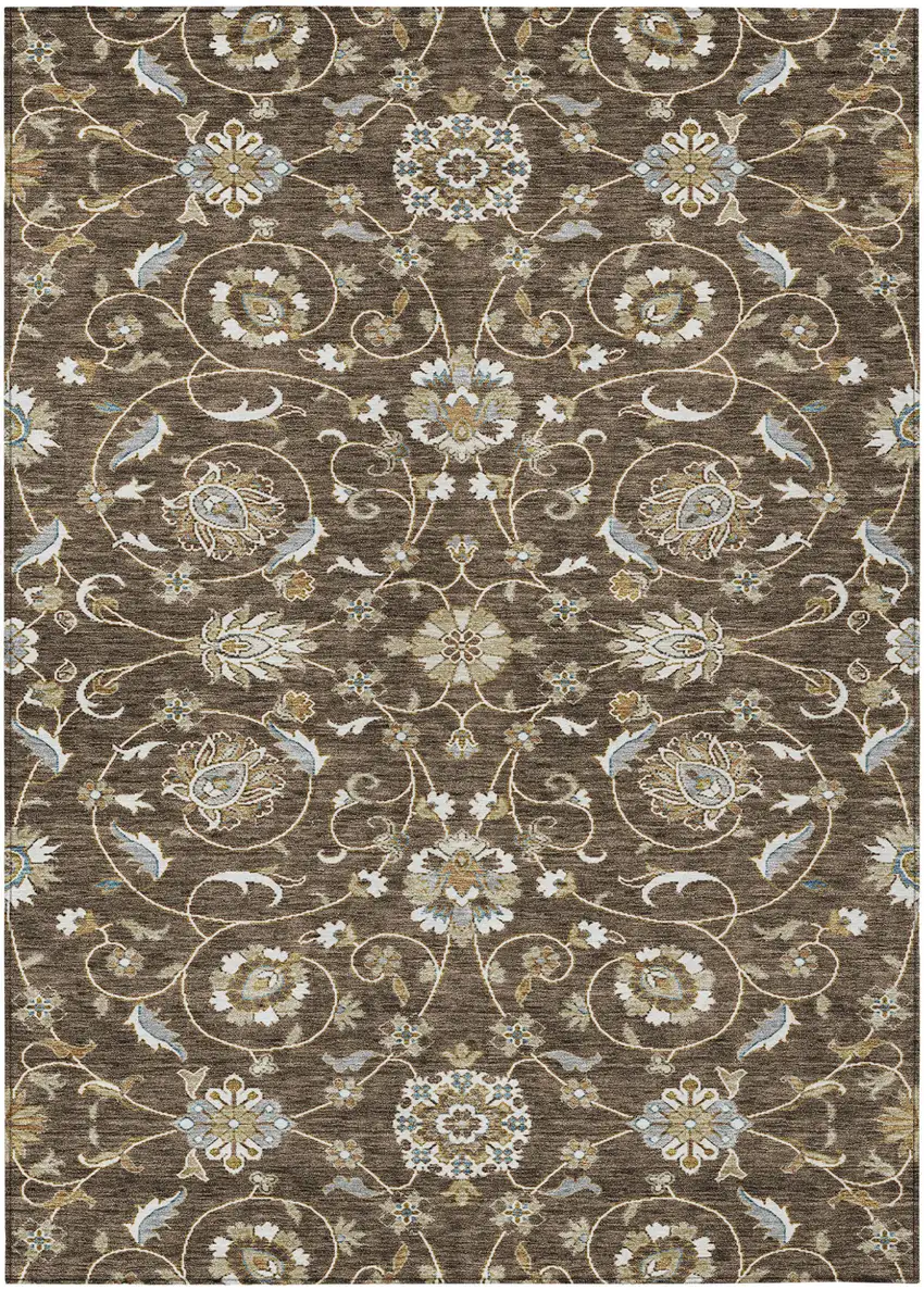 Chocolate Ivory And Gray Moroccan Washable Indoor Outdoor Area Rug Photo 2