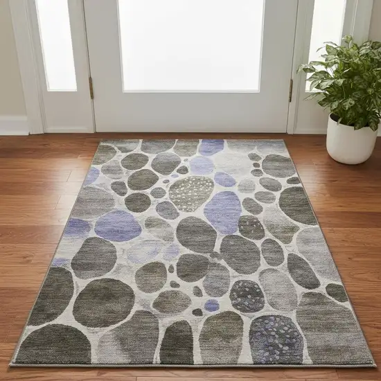 Chocolate Ivory And Lavender Geometric Washable Area Rug With UV Protection Photo 2