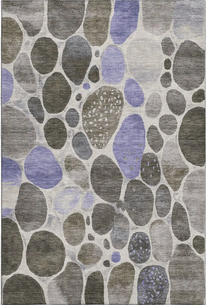 Chocolate Ivory And Lavender Geometric Washable Area Rug With UV Protection Photo 1