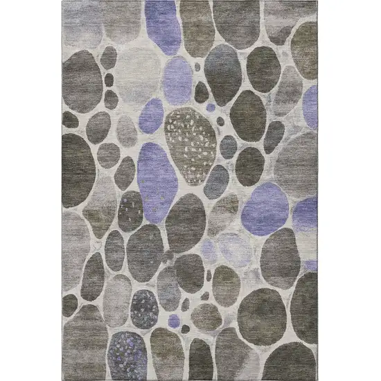 Chocolate Ivory And Lavender Geometric Washable Area Rug With UV Protection Photo 4