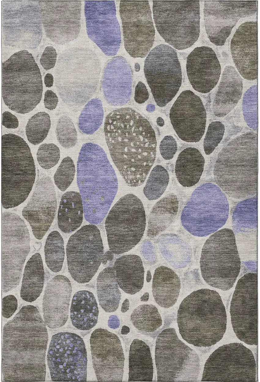 Chocolate Ivory And Lavender Geometric Washable Area Rug With UV Protection Photo 4