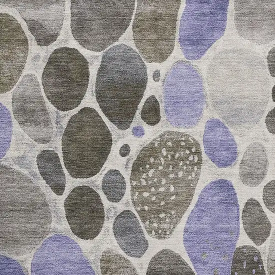 Chocolate Ivory And Lavender Geometric Washable Area Rug With UV Protection Photo 3
