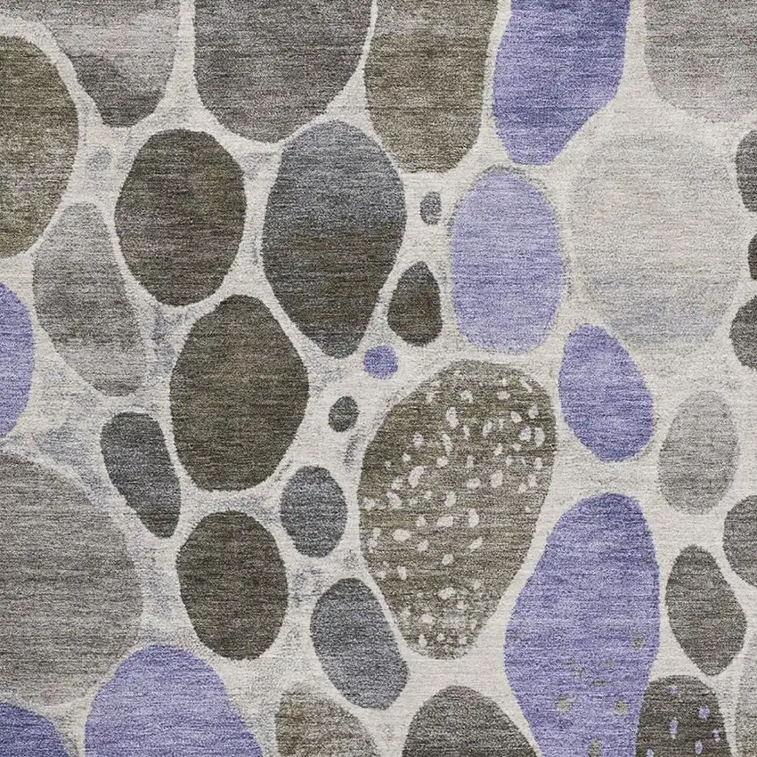 Chocolate Ivory And Lavender Geometric Washable Area Rug With UV Protection Photo 3