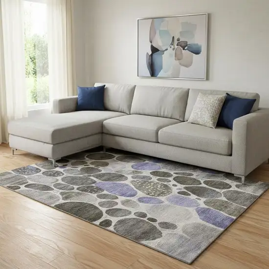 Chocolate Ivory And Lavender Geometric Washable Area Rug With UV Protection Photo 2