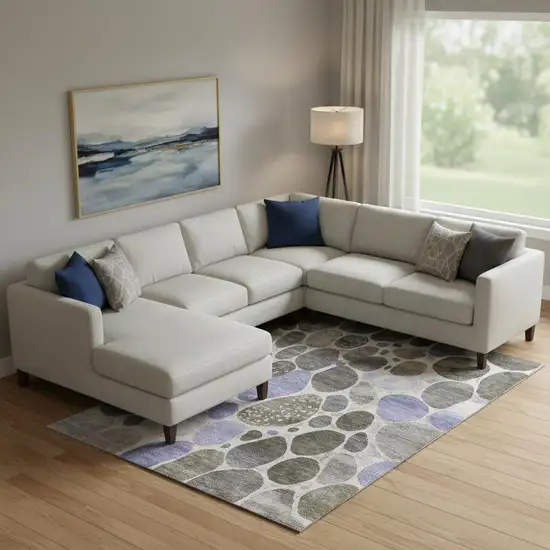 Chocolate Ivory And Lavender Geometric Washable Area Rug With UV Protection Photo 2