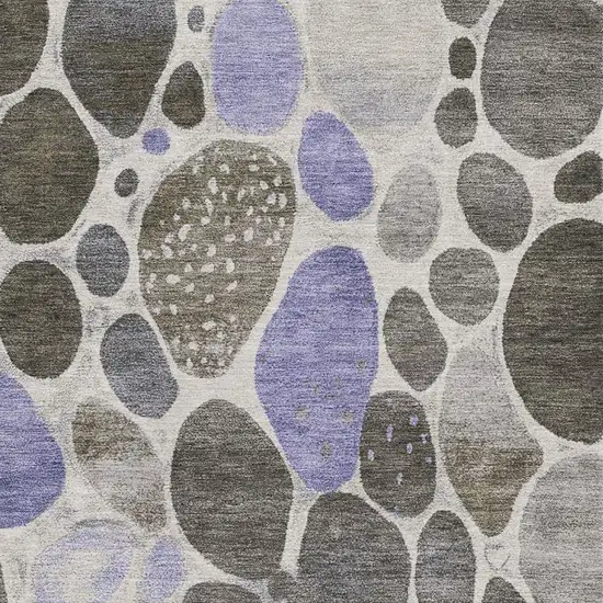 Chocolate Ivory And Lavender Geometric Washable Area Rug With UV Protection Photo 3