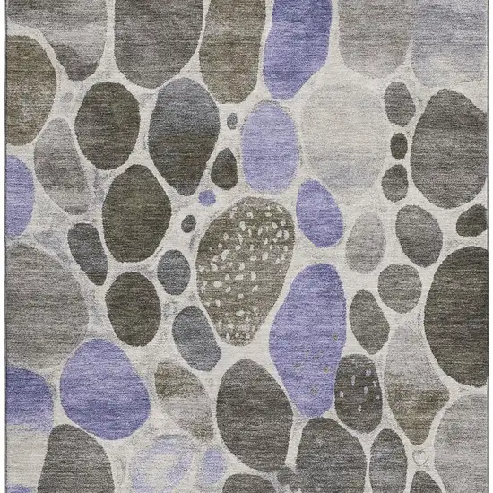 Chocolate Ivory And Lavender Geometric Washable Area Rug With UV Protection Photo 4