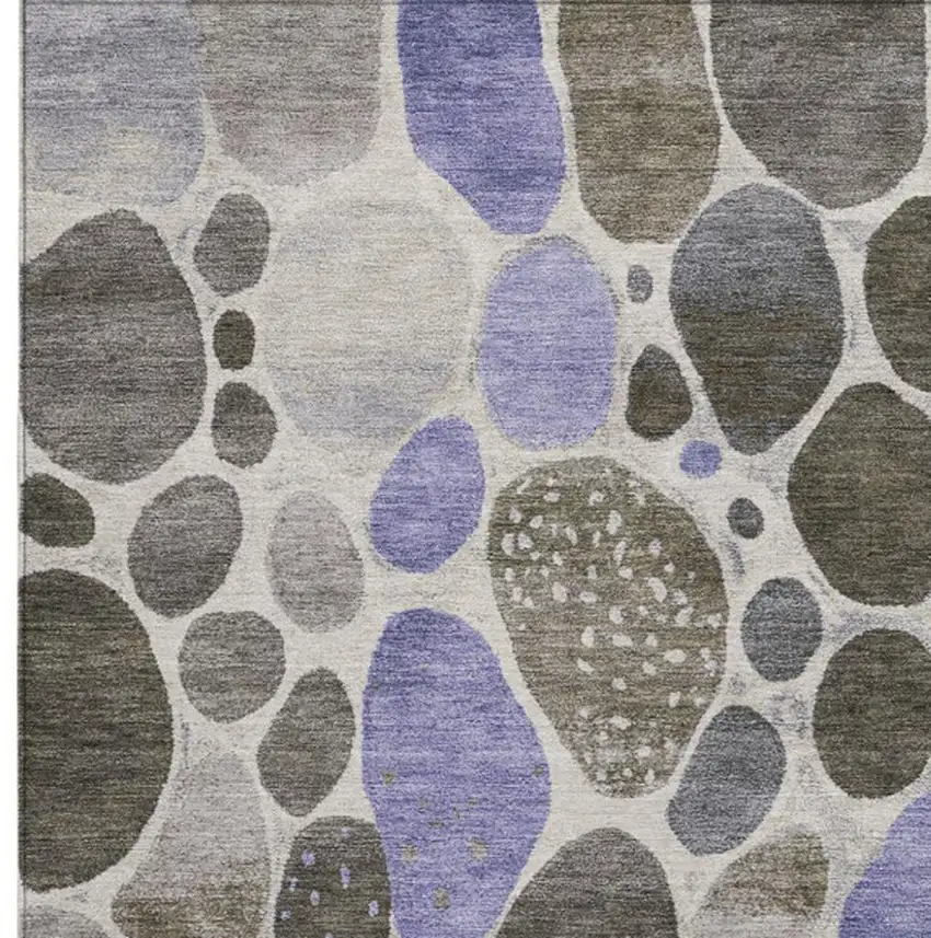 Chocolate Ivory And Purple Geometric Washable Indoor Outdoor Area Rug Photo 3
