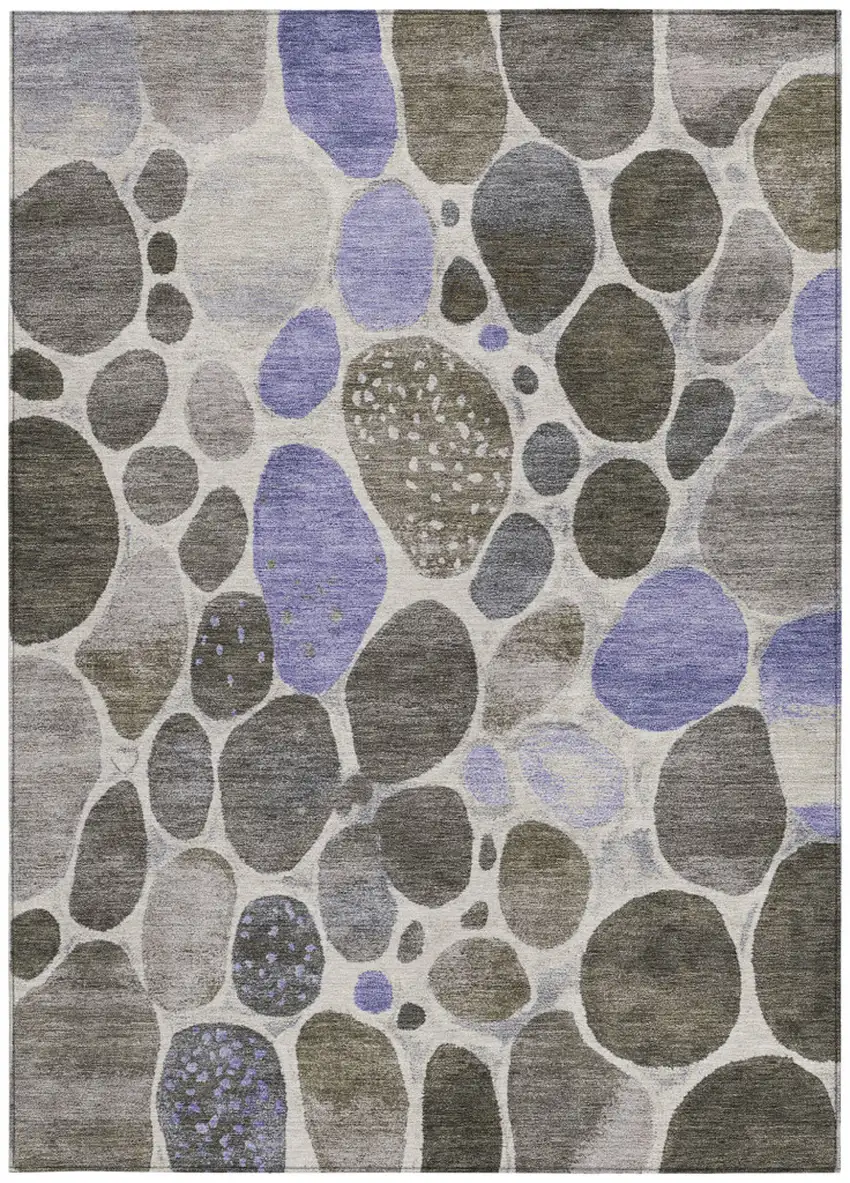 Chocolate Ivory And Purple Geometric Washable Indoor Outdoor Area Rug Photo 1