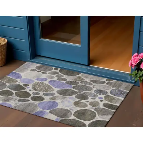 Chocolate Ivory And Purple Geometric Washable Indoor Outdoor Area Rug Photo 2