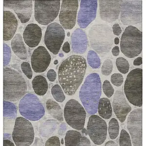 Photo of Chocolate Ivory And Purple Geometric Washable Indoor Outdoor Area Rug