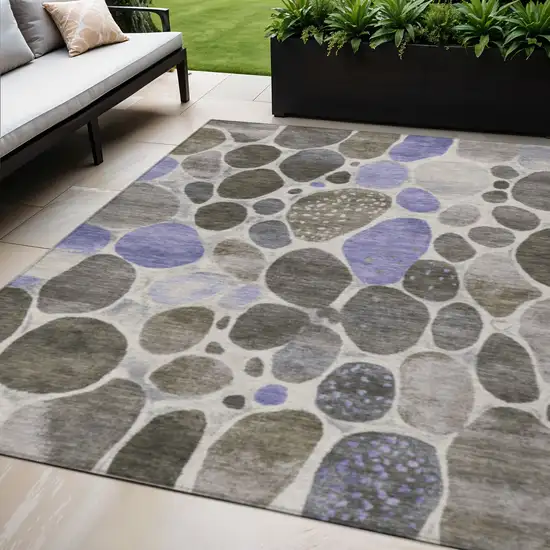 Chocolate Ivory And Purple Geometric Washable Indoor Outdoor Area Rug Photo 2