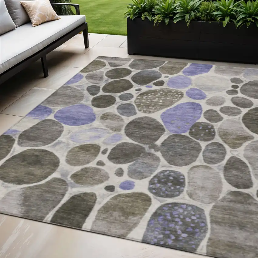 Chocolate Ivory And Purple Geometric Washable Indoor Outdoor Area Rug Photo 2