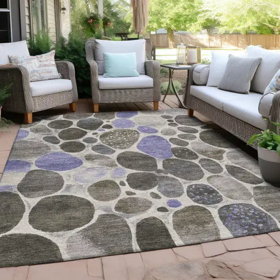 Chocolate Ivory And Purple Geometric Washable Indoor Outdoor Area Rug Photo 4