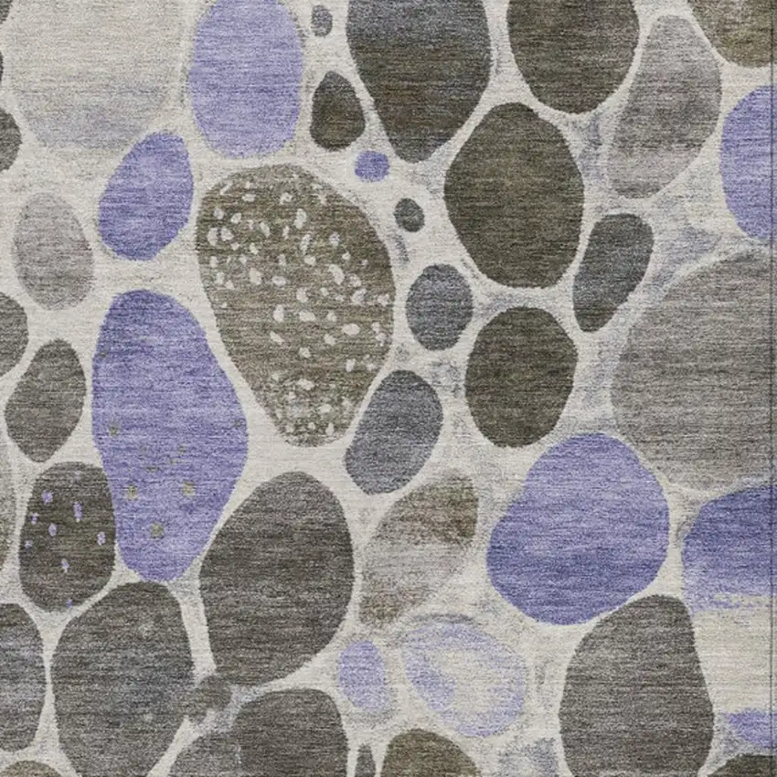 Chocolate Ivory And Purple Geometric Washable Indoor Outdoor Area Rug Photo 3