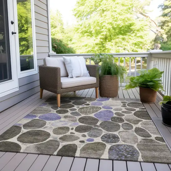 Chocolate Ivory And Purple Geometric Washable Indoor Outdoor Area Rug Photo 7