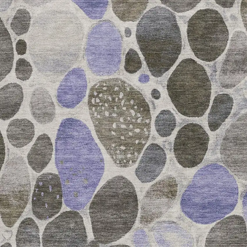 Chocolate Ivory And Purple Geometric Washable Indoor Outdoor Area Rug Photo 3