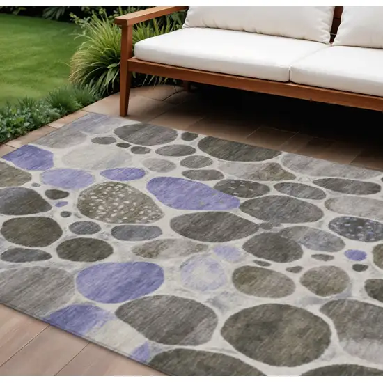 Chocolate Ivory And Purple Geometric Washable Indoor Outdoor Area Rug Photo 2
