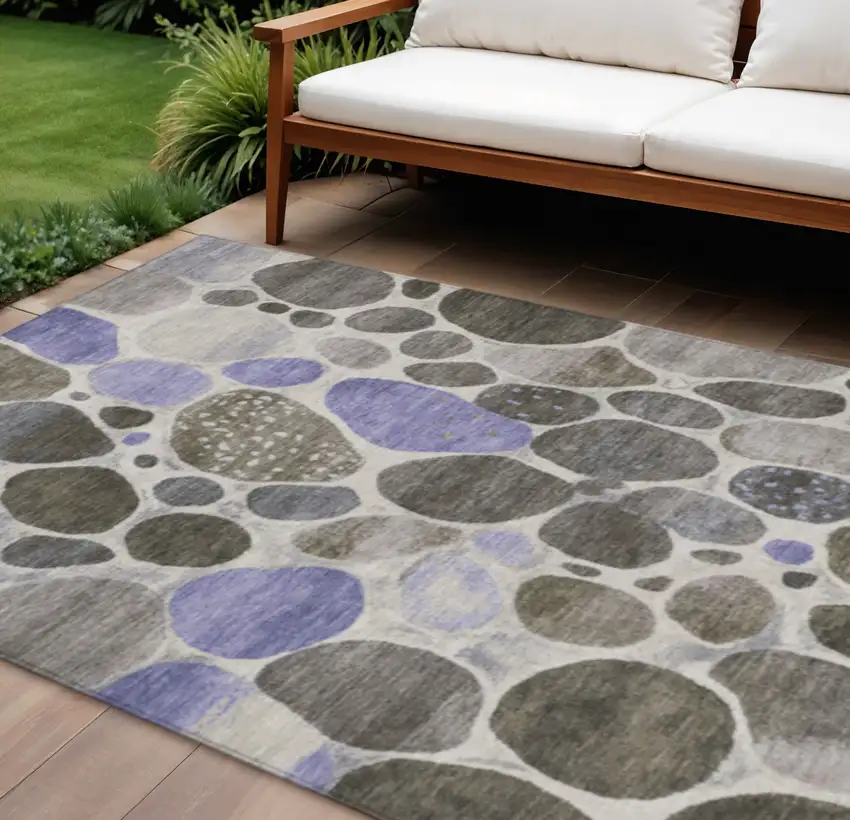 Chocolate Ivory And Purple Geometric Washable Indoor Outdoor Area Rug Photo 2