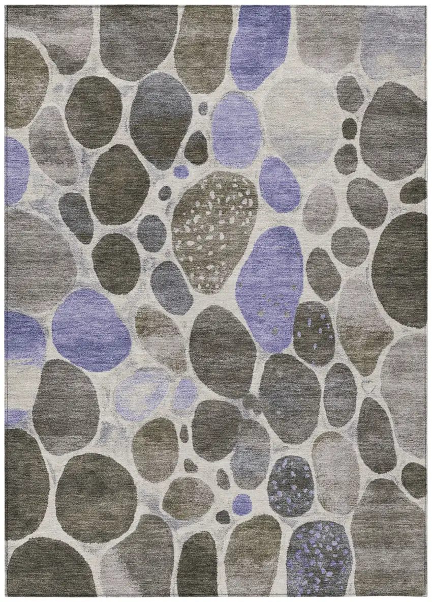 Chocolate Ivory And Purple Geometric Washable Indoor Outdoor Area Rug Photo 8