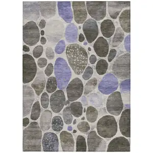 Photo of Chocolate Ivory And Purple Geometric Washable Indoor Outdoor Area Rug