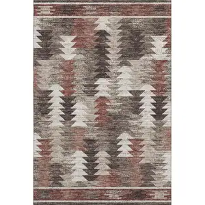 Photo of Chocolate Ivory And Rust Southwestern Washable Area Rug With UV Protection