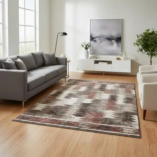 Chocolate Ivory And Rust Southwestern Washable Area Rug With UV Protection Photo 2