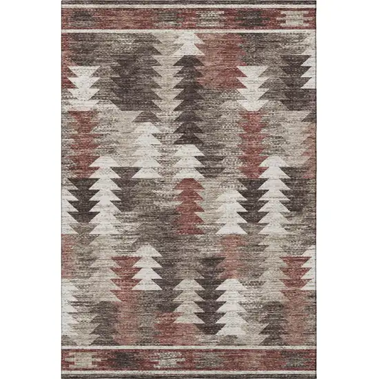 Chocolate Ivory And Rust Southwestern Washable Area Rug With UV Protection Photo 4