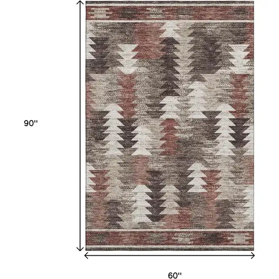 Chocolate Ivory And Rust Southwestern Washable Area Rug With UV Protection Photo 3