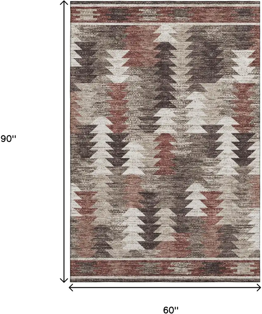 Chocolate Ivory And Rust Southwestern Washable Area Rug With UV Protection Photo 3